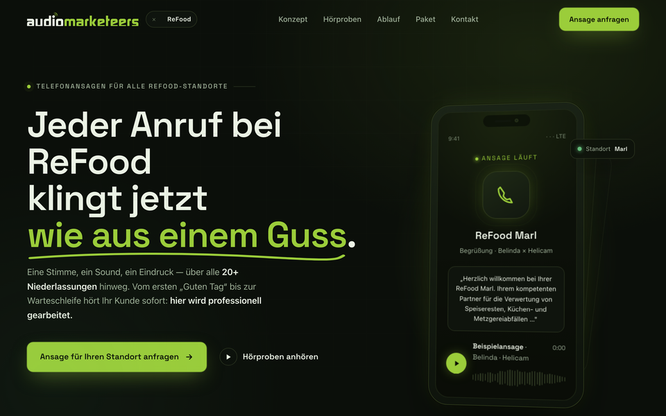 Website Manufaktur demo site for audiomarketeers · ReFood, Bielefeld