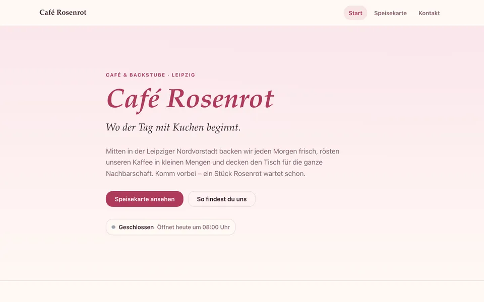 Website-Manufaktur-Demo-Seite für Café Rosenrot, Leipzig