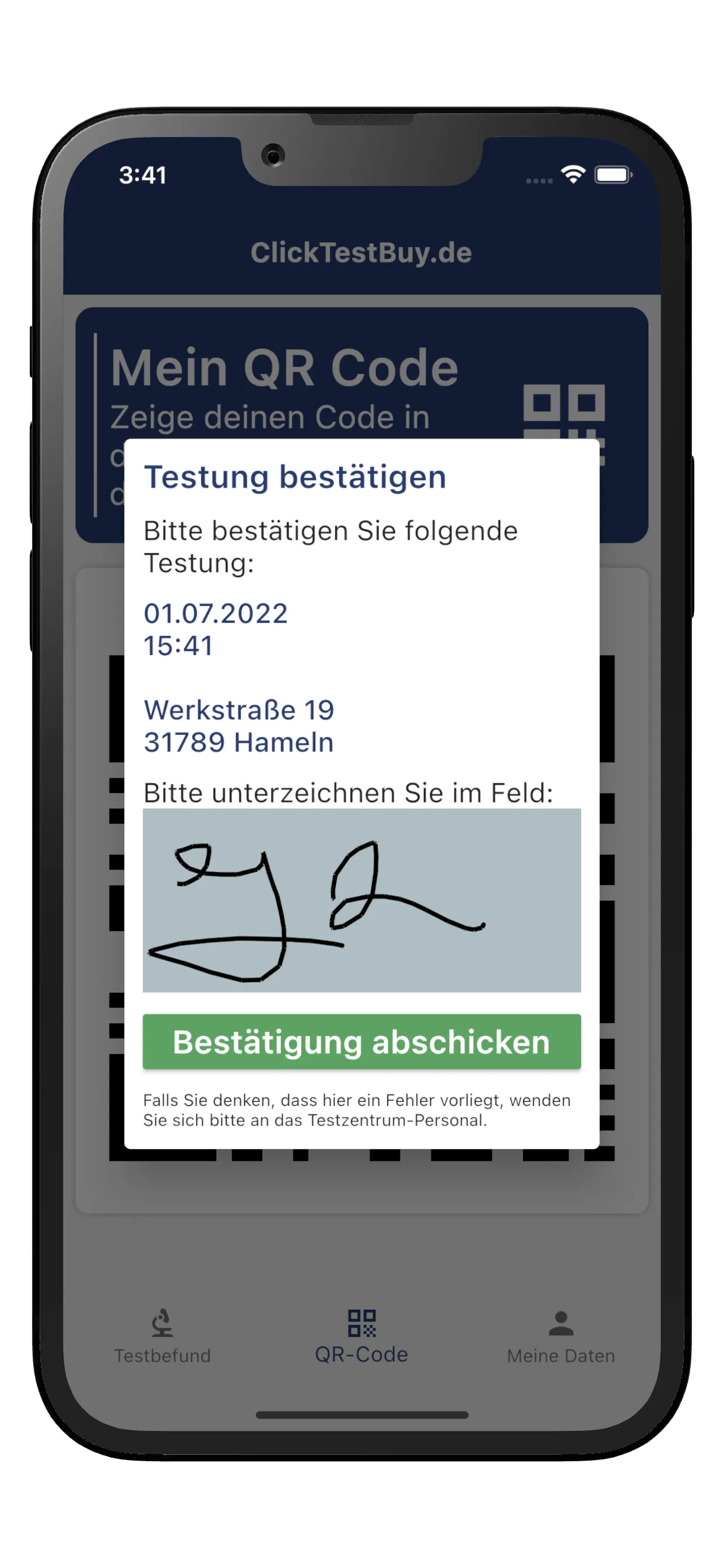 ClickTestBuy — Terminbuchung für ein Corona-Testzentrum auf dem iPhone