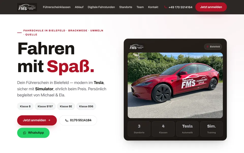 Website-Manufaktur-Demo-Seite für Fahrschule FMS, Bielefeld