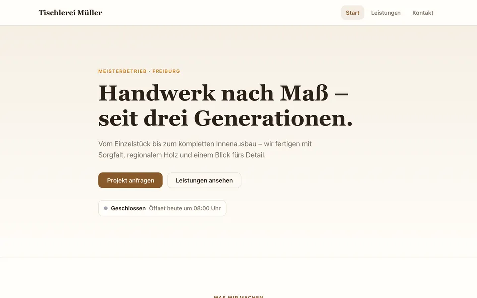 Website-Manufaktur-Demo-Seite für Tischlerei Müller, Freiburg