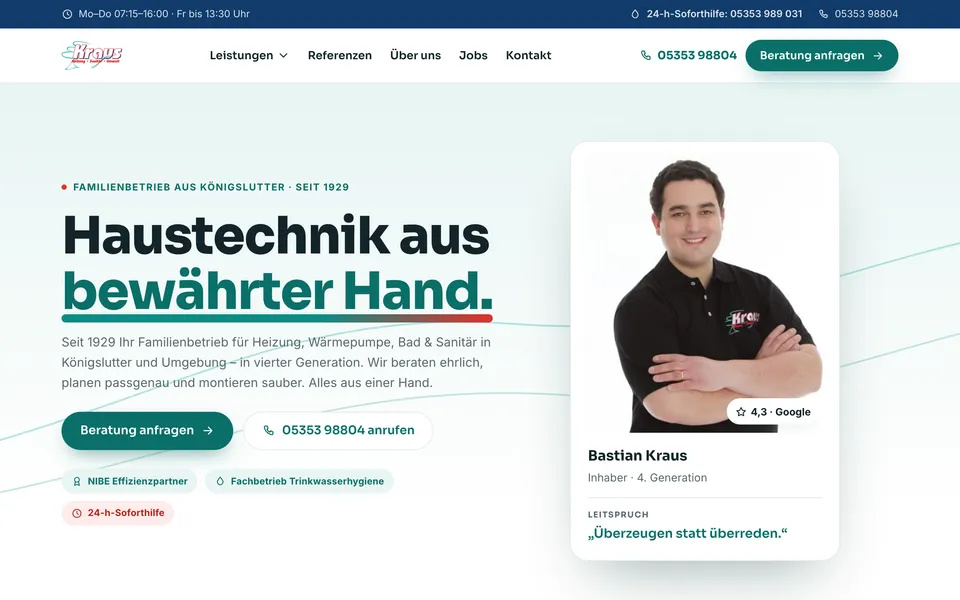 Website-Manufaktur-Demo-Seite für Kraus Heizung · Sanitär, Königslutter