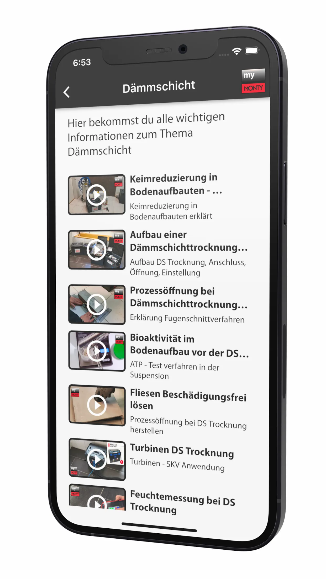 MyMonty — Erklärvideos zur Dämmschichttrocknung auf dem iPhone