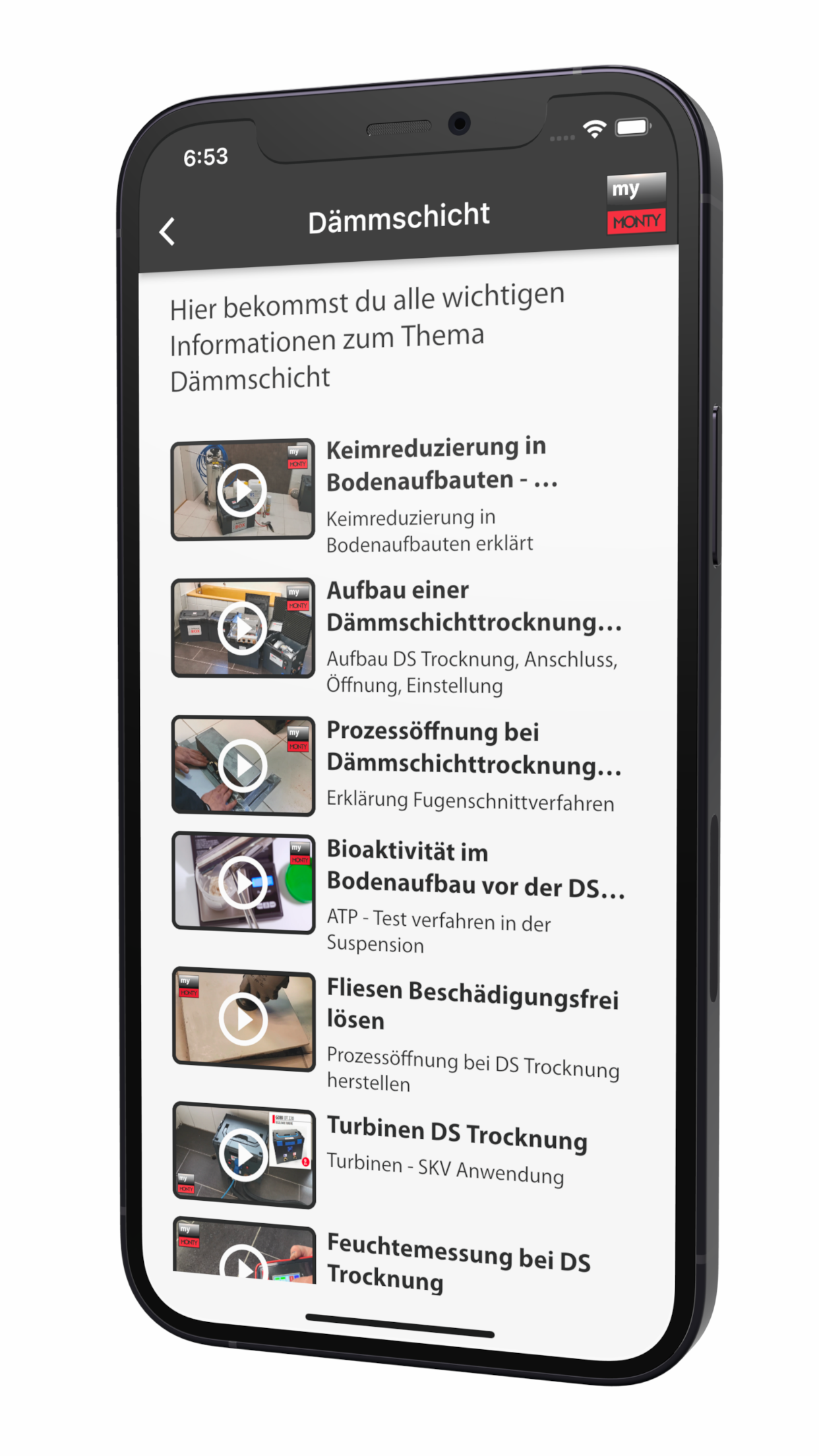MyMonty — Erklärvideos zur Dämmschichttrocknung auf dem iPhone
