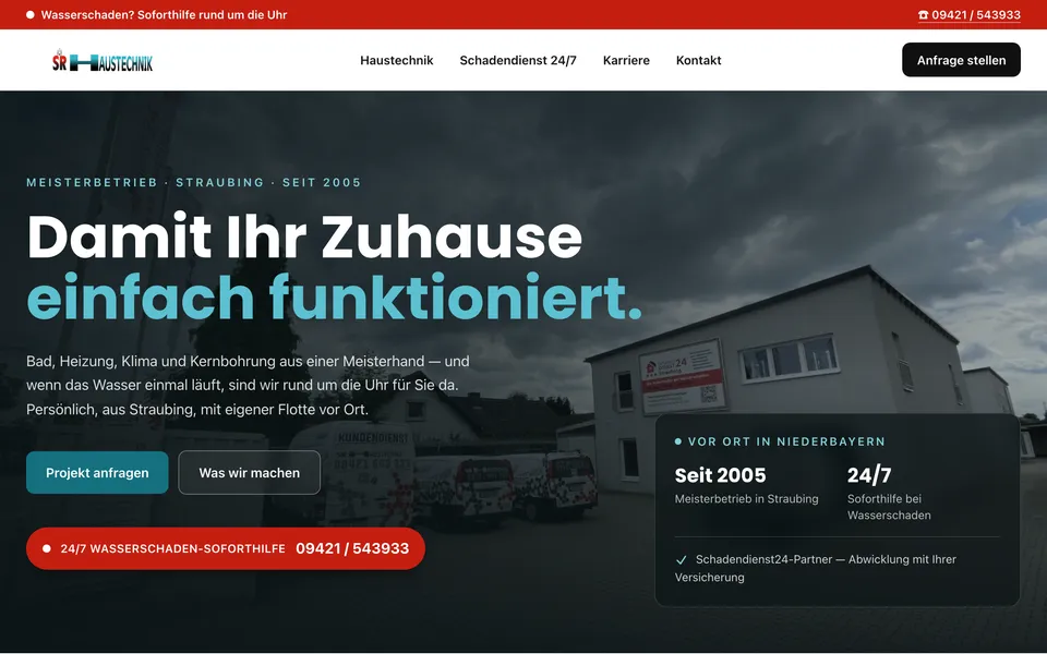 Neue Website von SR Haustechnik, Straubing — gebaut von der Website Manufaktur