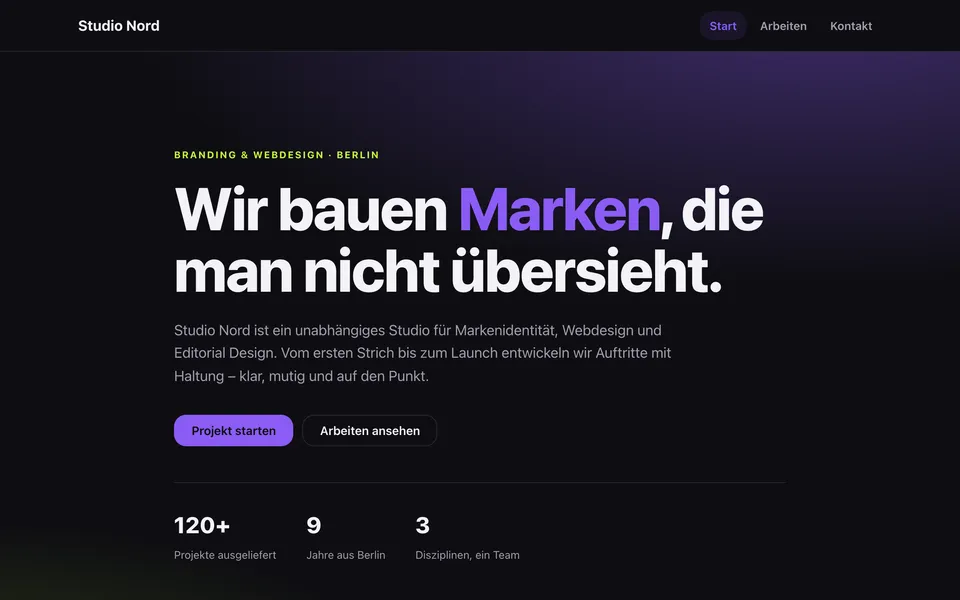 Website-Manufaktur-Demo-Seite für Studio Nord, Berlin