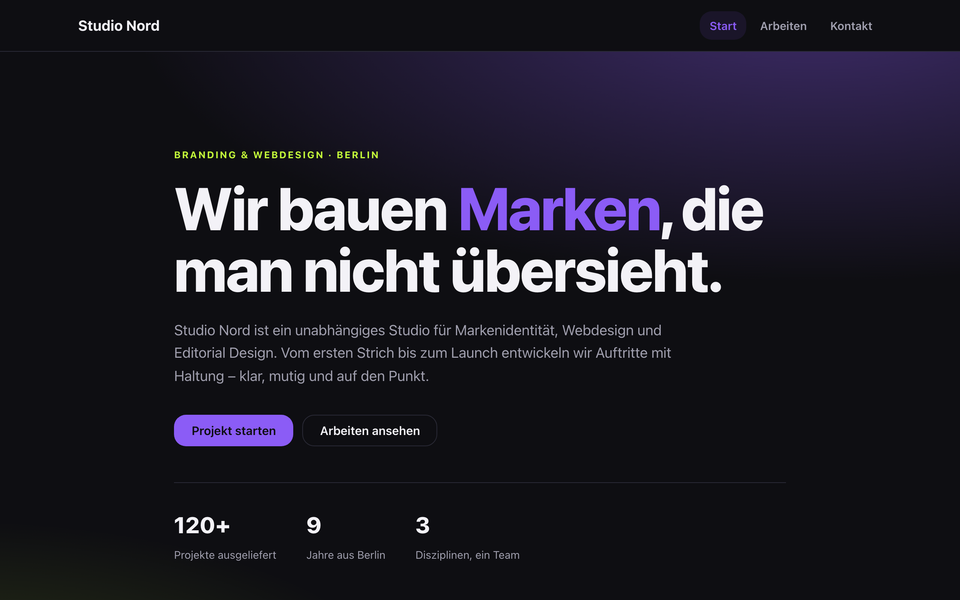 Website Manufaktur demo site for Studio Nord, Berlin